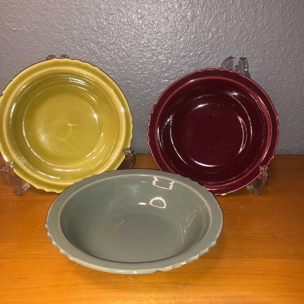 Rancho Dinnerware by French Saxon bowls (3)  6" -Mustard, Sage, Cranberry